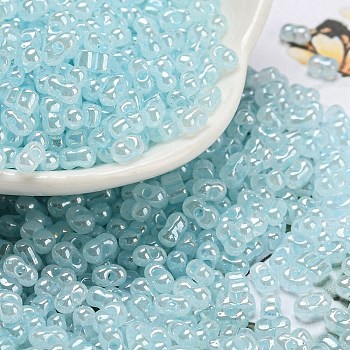 Ceylon Glass Seed Beads, Peanut, Light Sky Blue, 4~4.5x2~2.5x2~2.5mm, Hole: 0.8~0.9mm, about 10000pcs/pound