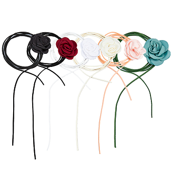 FIBLOOM 6Pcs 6 Colors Velvet Flower Collar Choker Necklaces Set, Polyester Cord Braided Adjustable Necklaces for Women Bride, Mixed Color, 62.99 inch(160cm), 1Pc/color