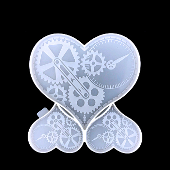 DIY Heart with Gear Wall Decoration Silicone Molds, Resin Casting Molds, For UV Resin, Epoxy Resin Craft Making, Valentine's Day Theme, White, 198x190x10mm
