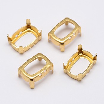 Rectangle Brass Sew on Prong Settings, Claw Settings for Pointed Back Rhinestone, Open Back Settings, Golden, 14x10x0.4mm, Fit for 10x14mm cabochons