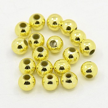 Plating Plastic Acrylic Round Beads, Golden Plated, 4mm, Hole: 1mm, about 14000pcs/ponud