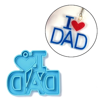 Father's Day Theme DIY Pendant Silicone Molds, for Keychain Making, Resin Casting Molds, For UV Resin, Epoxy Resin Craft Making, Word, Deep Sky Blue, 66x77x6mm, Hole: 4mm