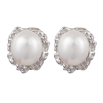 Natural Pearl Ear Studs, with Sterling Silver Findings, Round, Platinum, 11x10mm