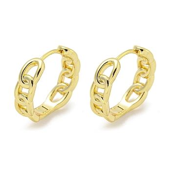 Chain-Shaped Brass Hoop Earrings, Real 18K Gold Plated, 17x5mm