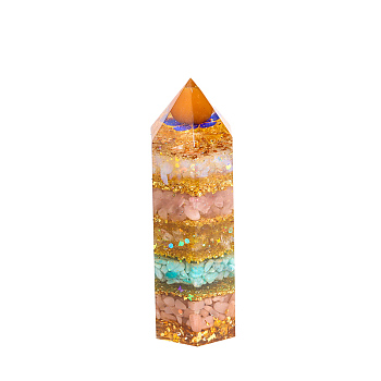 Gemtones Sculpture Display Decoration, with Gold Foil, Healing Stone Wands, for Reiki Chakra Meditation Therapy Decors, Bullet/Hexagonal Prism, Colorful, 150x50mm