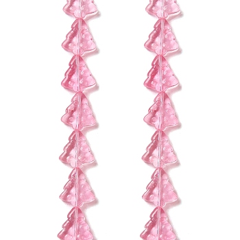 Transparent Glass Bead Strands, Christmas Trees, Pink, 15.5~16x14.5~15x4.5~5mm, Hole: 1mm, about 40pcs/strand, 25.20~25.59(64~65cm)