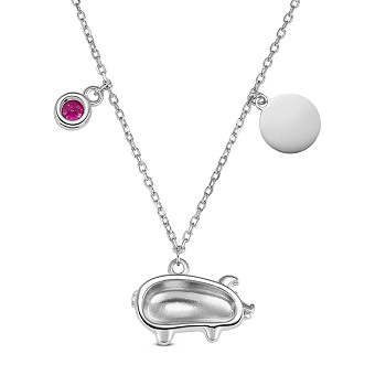SHEGRACE 925 Sterling Silver Pendant Necklaces, with Grade AAA Cubic Zirconia and Cable Chains, Pig and Flat Round, Platinum, 16.54 inch(42cm)