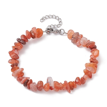 Natural Agate Chips Beaded Bracelet, with 304 Stainless Steel Clasps, 7-1/8 inch(18cm)