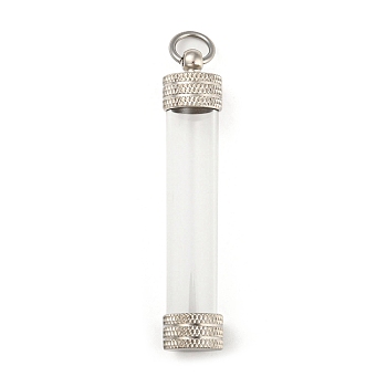 Acrylic Empty Bottle Tube Vial Pendants, with Brass Findings, Platinum, 63.5mm
