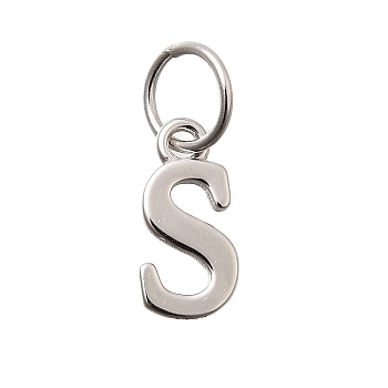 925 Sterling Silver Pendants, Letter, Letter S, 10.5x5x1mm, Hole: 4mm