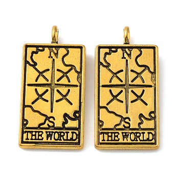 Tibetan Style Alloy Pendants, Rectangle with Tarot Pattern, Others, 26x13x2mm, Hole: 2mm