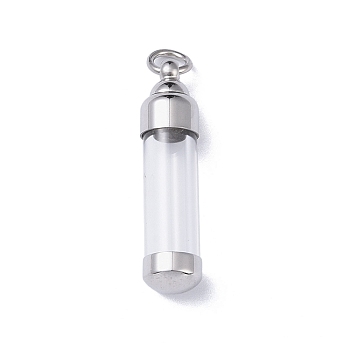 304 Stainless Steel Pendants, with Glass, Bottle, Platinum, 36x8.5mm