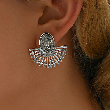 Rhodium Plated Fan Shape Alloy Stud Earring for Women(MW7420-2)-2