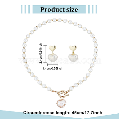 ABS Plastic Pearl Heart Pendant Necklace with Beaded Chains & Dangle Stud Earrings(SJEW-AN0001-18)-2