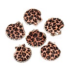 Spray Paint & Electroplated Golden Brass Trim Natural Sea Shell Pendants, Leopard Pattern Shell Shape Charms, Coconut Brown, 44~50x44.5~51x6~9mm, Hole: 1.5~1.8mm(SSHEL-N042-32)