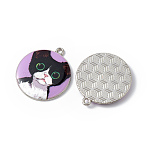 Printed Alloy Pendants, Platinum, Flat Round with Cat Charm, Lilac, 28x25x3mm, Hole: 1.8mm(ENAM-P246-03P-01)
