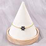 Brass Pave Cubic Zirconia Flower Link Bracelets for Women, Rack Plating, Long-Lasting Plated, Cadmium Free & Lead Free, Real 18K Gold Plated, Blue, 7.58 inch(19.25cm)(KK-CBA68DA-07A-G)