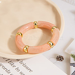 Retro Acrylic Imitation Gemstone Tube and CCB Beads Bangles for Women, Light Salmon, Inner Diameter: 2~2-7/8 inch(5~7.2cm)(FS-WG908C5-05)