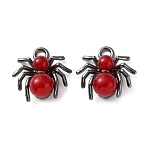 Gothic Alloy & Resin Pendants, Spider Charms, Gunmetal, Red, 15x15x7mm, Hole: 2mm(FIND-G118-06B-02)