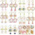 DIY Easter Earring Making Kits, Including Alloy Enamel Rabbit & Planet & Flower Pendants, Glass Beads, Polycotton Tassel Pendant, Brass Earring Hooks & Link Connectors, Golden, 94Pcs/box(DIY-SC0020-26)