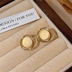 Alloy Resin Stud Earrings for Women, Round, Golden, 13.5mm(AL-CBA1AA3-04G)