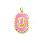 Brass Enamel Pendants, with Jump Rings, Cowboy Hat Charm, Long-Lasting Plated, Lead Free & Cadmium Free, Real 18K Gold Plated, Rack Plating, Pink, 18x12.5x4mm, Hole: 3mm(X-KK-K400-20G-02)