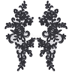 Flower Organgza Polyester Embroidery Ornament Accessories, Lace Applique Patch, Sewing Craft Decoration, Black, 235x105x1mm(DIY-WH0297-21D)