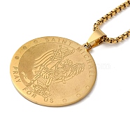 Flat Round 304 Stainless Steel Saint Michael Medal Pendant Necklaces for Women and Men, Golden, 23.23 inch(59cm)(NJEW-F324-08G)