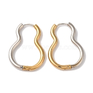 Gourd Ion Plating(IP) 304 Stainless Steel Two Tone Hoop Earrings for Women, Golden & Stainless Steel Color, 27x20mm(EJEW-L287-056GP)