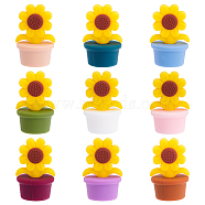 9Pcs 9 Colors Sunflower Silicone Beads, DIY Nursing Necklaces and Bracelets Making, Chewing Pendants For Teethers, Mixed Color, 30x19x18mm, Hole: 2.2mm, 1pc/color(SIL-CA0002-70)