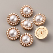 Plastic Imitation Pearl Shank Buttons, with Alloy Finding, Flower, Light Gold, 25x13.5mm, Hole: 2mm(DIY-WH0034-64KCG)