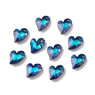 Electroplate Glass Pendants, Back Plated, Faceted, Heart Charms, Blue, 17x12.5x6~6.5mm, Hole: 1.4~1.5mm(GLAA-A008-07A)