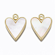Brass Pendants, with Shell and Jump Rings, Nickel Free, Heart, Real 16K Gold Plated, 21x17.5x2mm, Hole: 3mm(KK-N237-012-NF)