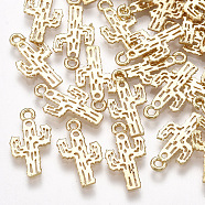 Brass Charms, Cactus, Real 18K Gold Plated, 15x8x1mm, Hole: 1.2mm(KK-T035-92)