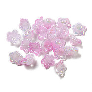 Iridescent Acrylic Bead Caps, AB Color Plated, 5-Petal Flower, Pearl Pink, 12.5x12.5x6.5mm, Hole: 1.5mm(OACR-C021-08G)