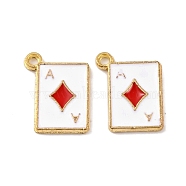 Rack Plating Alloy Charms, with Enamel, Cadmium Free & Nickel Free & Lead Free, Golden, Playing Card Charm, Ace of Diamonds, Red, 14.5x11x1.5mm, Hole: 1.4~1.5mm(FIND-M020-05G-03)