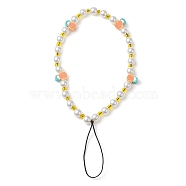 Fruits Polymer Clay & Imitated Pearl & Glass Beaded Mobile Straps, Braided Nylon Thread Mobile Accessories Decoration, Pineapple, 1.95~20cm, Pendants: 10~11.5x7~8.5x4mm(HJEW-JM01641-01)