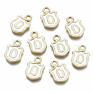 Alloy Enamel Charms, Cadmium Free & Lead Free, Shield with Initial Letters, Light Gold, Letter.D, 14x10x2mm, Hole: 2mm(ENAM-T012-03D-RS)