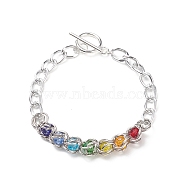 Glass Wrapped Link Bracelets with Aluminium Twisted Curb Chains for Women, Colorful, 7-5/8 inch(19.5cm)(BJEW-TA00112)
