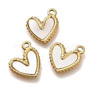 PVD Vacuum Plating 304 Stainless Steel Charms, with Pave Shell, Heart Charm, Real 18K Gold Plated, 11.5x10.5x1.5mm, Hole: 1mm(STAS-S148-03G)