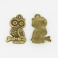 Tibetan Style Alloy Pendants, Lead Free & Cadmium Free & Nickel Free, Owl, Halloween Jewelry, Antique Bronze, 22x15x3mm, Hole: 2mm(X-PALLOY-K1027-AB-NR)