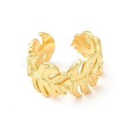 Brass Tropical Leaf Wrap Open Cuff Ring for Women, Lead Free & Cadmium Free, Real 18K Gold Plated, US Size 8(18.1mm)(RJEW-A015-08G)