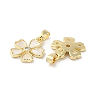Natural White Shell Pendants, Brass Flower Charms, Real 18K Gold Plated, 15x13.5x2mm, Hole: 5x3mm(BSHE-Z003-05G)