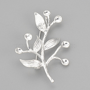 Brass Brooch Rhinestone Settings, Branch, Silver Color Plated, 52x36mm, Hole: 4x6mm, Pin 1mm, Fit for 3mm Rhinestone(KK-S329-23S)