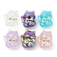 Iridescent Plating Acrylic Beads, with Alloy Findings, Cat, Mixed Color, 35x28.5x19.5mm, Hole: 1.6mm(MACR-C029-07)