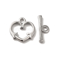 304 Stainless Steel Toggle Clasps, Heart, Stainless Steel Color, Heart: 14x14x2mm, Hole: 1.8mm, Bar: 15.5x6x2mm, Hole: 2mm(STAS-H212-26P)
