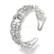 Rack Plating Heart Brass Micro Pave Cubic Zirconia Open Cuff Ring Settings, for Half Drilled Beads, Long-Lasting Plated, Lead Free & Cadmium Free, Platinum, 7.5mm, Adjustable, Pin: 0.9mm(X-KK-Z071-26P)