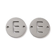 201 Stainless Steel Hollow Flat Round Links, Letter Connector Charms, Stainless Steel Color, Letter E, 12x1mm, Hole: 1.2mm(FIND-R149-03E-P)
