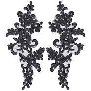 Flower Organgza Polyester Embroidery Ornament Accessories, Lace Applique Patch, Sewing Craft Decoration, Black, 235x105x1mm(DIY-WH0297-21D)