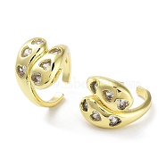 Brass with Cubic Zirconia Open Cuff Rings, Teardrop with Heart, Real 16K Gold Plated, Inner Diameter: 16mm(RJEW-K255-02G)